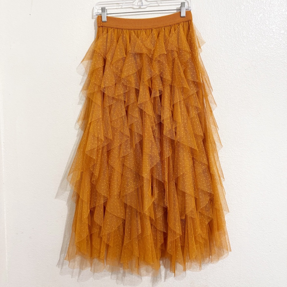 Anthropologie The Cheri Ruffled Tulle‎ Midi Skirt in Orange - Picture 4 of 8